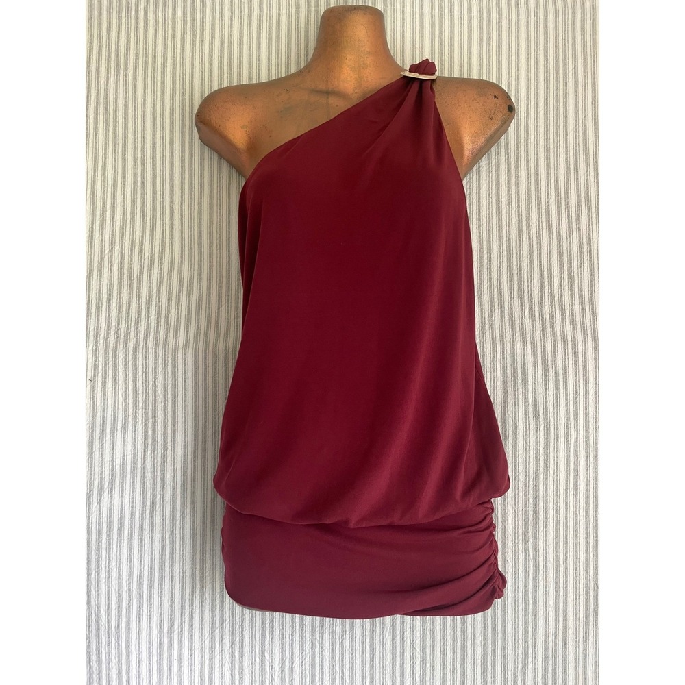 Baby Phat Burgundy One Shoulder Blouson Ruched Top Gold Hardware L